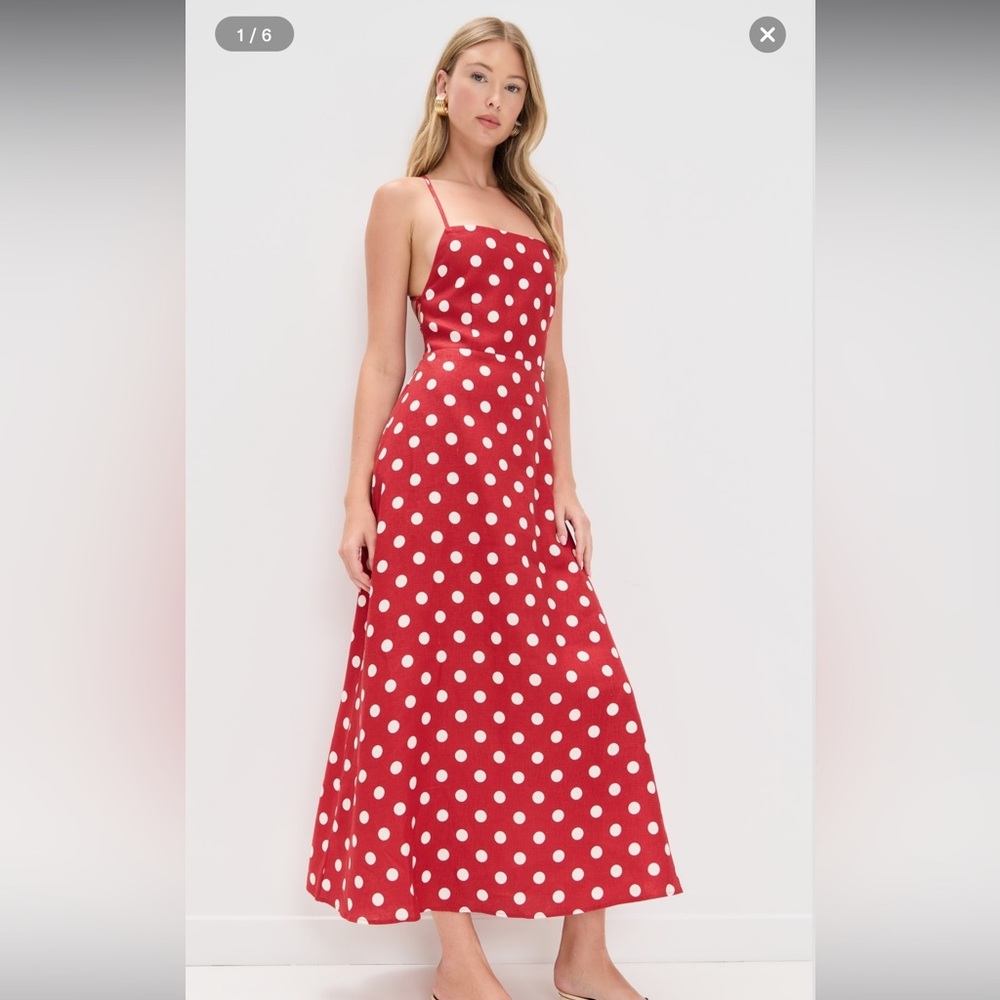 NWT Posse Red and White Polka Dot Maxi Dress